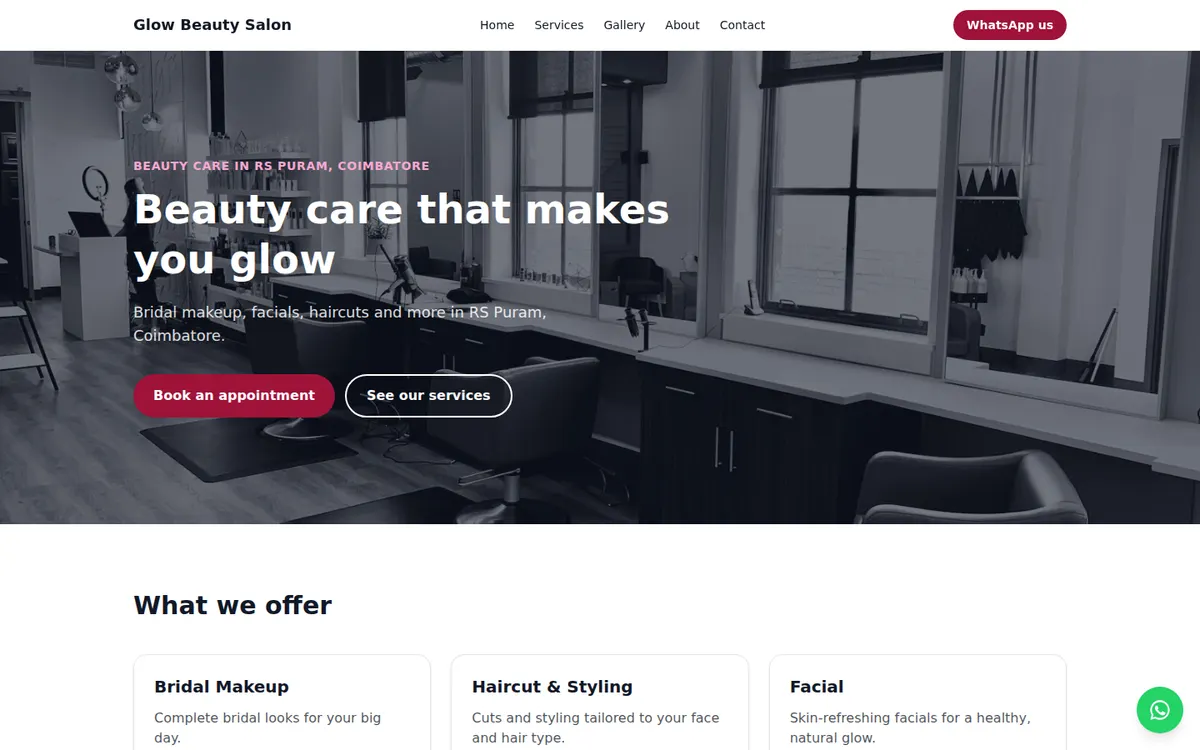 Glow Beauty Salon demo website