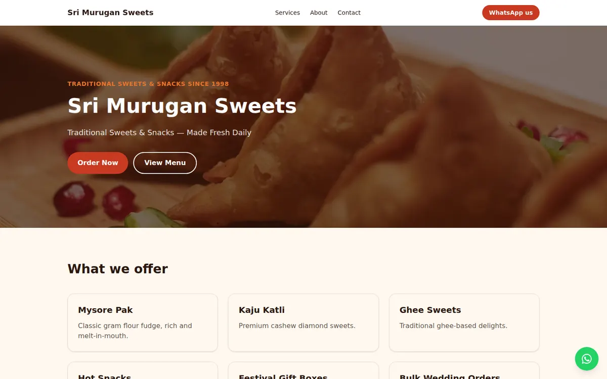 Sri Murugan Sweets demo website